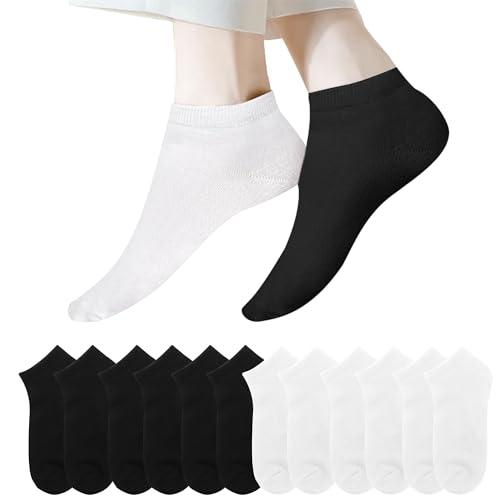 Lakpoau 12 Paia Calzini Corti Uomo & Donna, Calzini Uomo Calze Sportive Donna 35-38 Calzini Running Donna Cotone Traspirante Calzini Unisex Calzini Donna Cotone Bianchi Neri