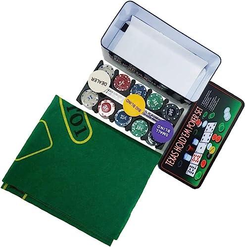 Generico Set Poker in Valigetta di Alluminio - 200 fiches - 2 Mazzi di Carte Texas Hold'em 24 x A 16 x H 10 cm