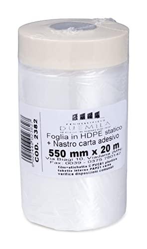 PENNELLIFICIO 2000 | Rotolo in Polietilene con Nastro Adesivo, Set Mascheratura, Protezione Pareti, Muri, Battiscopa, Mobili, Telo Copritutto, Dimensioni 55 cm x 20 m – Made in Italy
