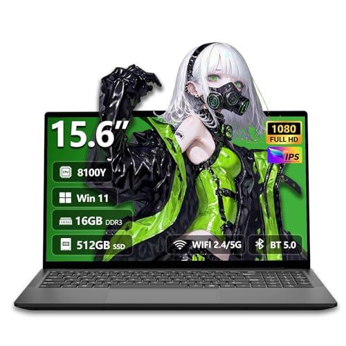 PC Portatile 15,6 pollici con Core i3-8100Y CPU, Notebook Win 11 16GB RAM 512GB SSD, Laptop Schermo IPS FHD 1920*1080, Computer Portatile Type-C/Mini-HDMI/USB3.0/TF Card Slot/WIFI5/BT5/Webcam