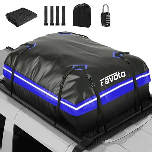Favoto Box da Tetto Auto Impermeabile - Borsa da Tetto Portapacchi 425L Pieghevole con Tappetino Antiscivolo Gancio Porta e Cinghie di Rinforzo per Trasporto di Bagagli Blu