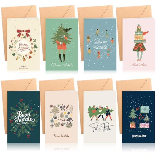 Kesote Biglietti Auguri Natale, 16 Pezzi Biglietti Natale con Busta 8 disegni Cartoline Natalizie Buste Regalo