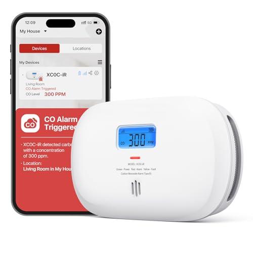 X-Sense Rilevatore di Monossido di Carbonio WIFI, allarme CO con display digitale LCD, sensore con batteria sostituibile, EN 50291 conforme, notifiche in tempo reale tramite App, XC0C-iR, 1 Pezzo