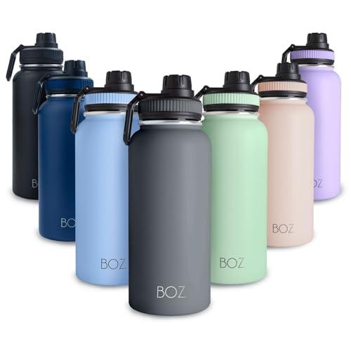 BOZ Borraccia Termica 1 Litro in Acciaio Inossidabile a Doppia Parete (Grigio), Bottiglia Termica per Bevande Fredde e Calde, Borraccia Acciaio Inox Priva di BPA, Thermos Senza Retrogusto Metallico