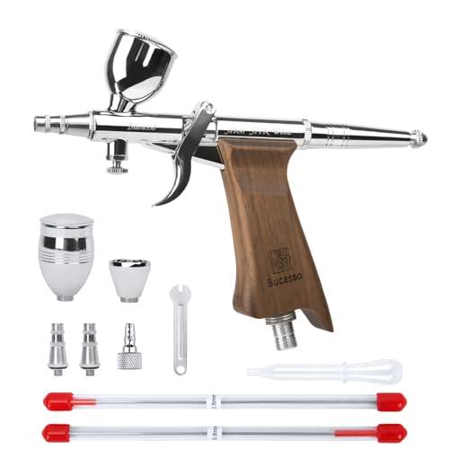 Bucasso Kit aerografo, pistola a spruzzo con aghi da 0,3/0,5/0,8mm e set di ugelli, tazza di fluido sostituibile da 3/7/11cc per la pittura di modelli di unghie per il trucco del tatuagg (W002-W)