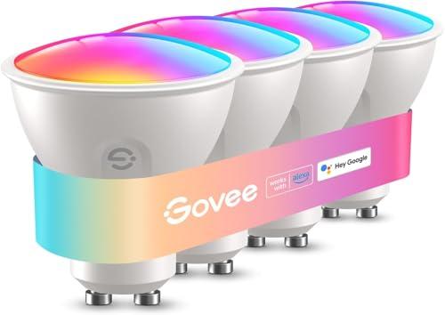 Govee Lampadine WiFi Intelligente GU10, Lampadina LED Smart RGBWW WiFi e Bluetooth, Compatibile con Alexa e Google Assistant, 400LM Dimmerabile 16 Milioni di Colori Sincronizzazione Musicale, 4 Pezzi