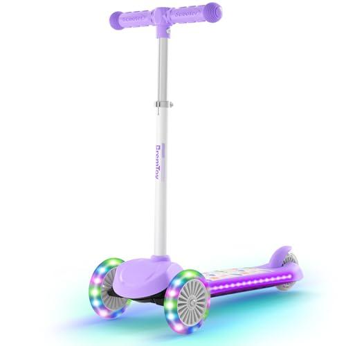 BremToy Monopattino Bambini 3 Anni, Monopattino per Bambini con Ponte Illuminato e Ruote in PU a LED, Altezza Regolabile su 4 Livelli, Frenata Reattiva, Leggero, per Principianti da 3 a 8 Anni