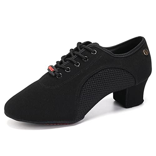 HIPPOSEUS Scarpe da Ballo Latino Donna Stringate con Punta Chiusa Tacco Basso Scarpa Allenamento da Ballo Moderno e Salsa,Nere,Tacco 5 cm, 40 EU