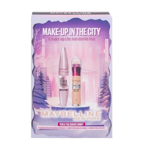 Maybelline New York Confezione Regalo con Pochette, Con Correttore e Mascara, Collezione di Natale Make Up in the City 2025, Mascara Ciglia Sensazionali Black, Cancella Età 02 Nude