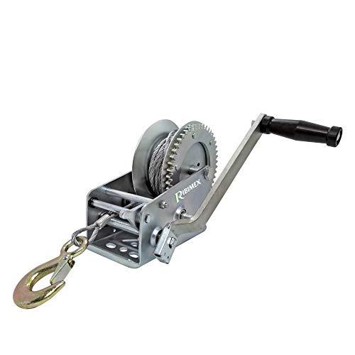 Ribimex Verricello Manuale a 2 Velocità, Portata Massima 1100/2200 Kg, Cavo in Acciaio da 10 m, Cricchetto Reversibile Avanti/Indietro, Ideale per Traino di Veicoli, Barche e Attrezzature - PRTRM2000
