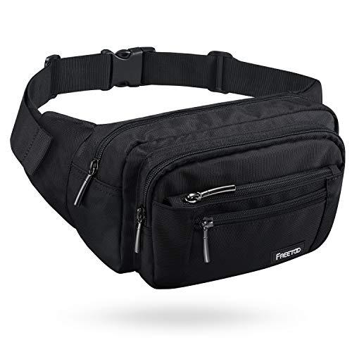 FREETOO Marsupio con 5 Tasche Marsupio Bum Bag cintura regolabile singola spalla per escursionismo casuale bicicletta nera Nero