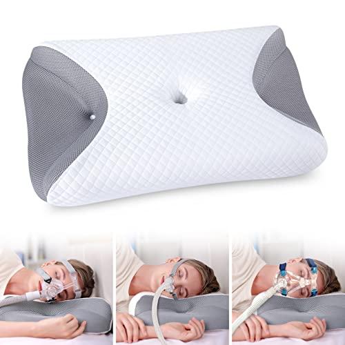 HOMCA Cuscino CPAP, Cuscino Cervicale Ergonomico in Memory Foam per Tutte le Maschere CPAP, Riduce le Perdite D'aria e la Pressione Della Maschera, 65x40x9/11cm
