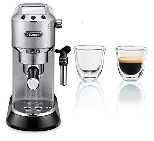 De'Longhi Dedica EC685.M Macchina da Caffè Espresso Manuale e Cappuccino + 2 bicchieri espresso, Caffè in Polvere o in Cialde E.S.E., 15 bar, 1350 W, Argento