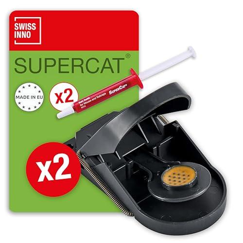 SWISSINNO Trappola per Topi SuperCat - Mouse trap - Trappola per topolini - Efficiente - Pronta all'Uso interno e esterno. Made in Europa: 2 trappole + 2 siringhe per esche