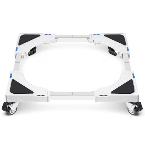 Humagineer Base per Lavatrice con 4 Ruote Piroettanti Bloccabili, Carrello Lavatrice Regolabile da 40-60cm Antivibrazion, Capacità Massima 200KG Carrello per Lavatrice, Asciugatric, Frigorifero,Bianco