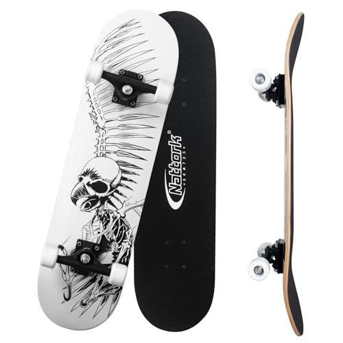 Nattork Skateboard completo da 78,9 cm con ruote in poliuretano, 9 strati di acero canadese per ragazzi, ragazze, ragazzi, ragazzi, ragazzi, regalo per principianti, teschio, aquila