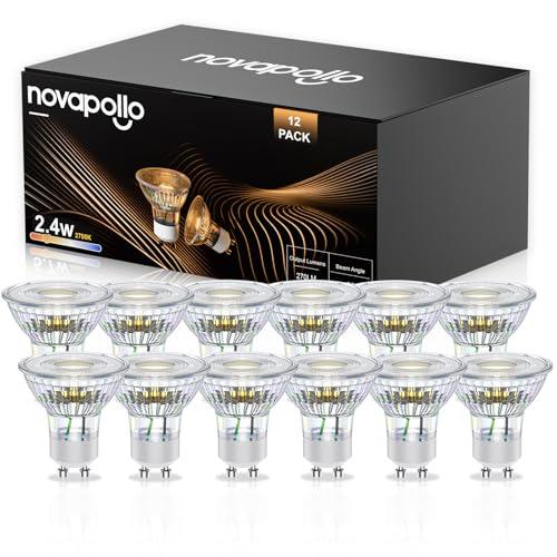 Lampadine LED GU10 Novapollo Non Dimmerabili, 2.4W (Equivalenti a 35W), 2700K Luce Calda, Lunga Durata, Basso Consumo, per Casa e Ufficio, 12 pezzi