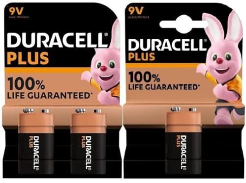 3X Duracell 9V Plus 6LR61/MN1604 Alcalina (1 Blister Da 2 Batterie +1 Blister Da 1 Batteria) 3 Pile