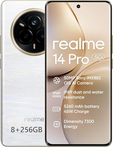 realme 14 Pro 5G Smartphone con fotocamera OIS da 50MP, Dimensity 7300 5G, display OLED da 6,77'' 120Hz, batteria da 5000mAh, ricarica rapida da 45W, NFC 8+256GB - Bianco
