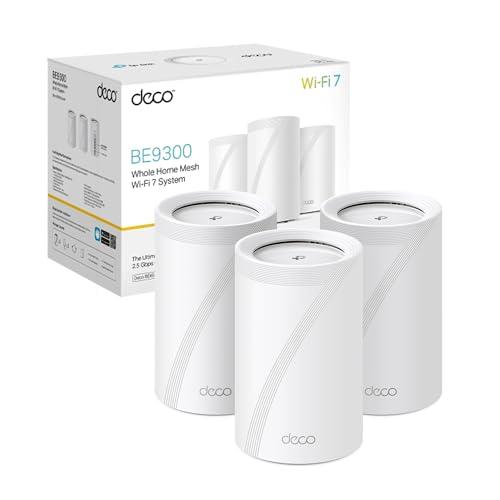 TP-Link WiFi 7 Deco BE65(3-pack) Router Mesh WiFi, BE9214Mbps Tri-Band, Canali 320 MHz, Porta Ethernet da 2,5 Gbps, Senza Precedenti, Alexa, Funziona con Qualsiasi ISP e Modem, 3 Pezzi