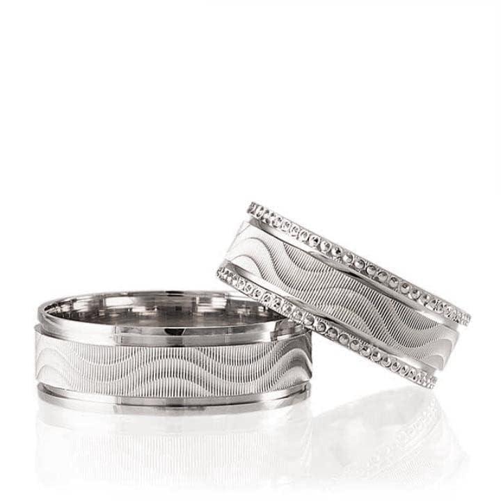 Fedi nuziali in argento per lui e per lei Set di fedi nuziali abbinate per coppia Matrimonio in argento sterling 925 personalizzato