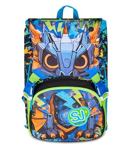 SJ GANG STYLE JAM GANG Zaino Scuola Estensibile Big, Nero, Zaino con Divisorio Interno, Tasca Superiore con Occhi LED, Tasca per Borraccia, 24 L, Zaino Scuola Elementare, Bambino