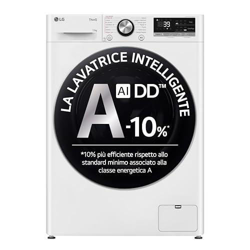 LG AI DD F4R7011TSWC Lavatrice Classe A -10%, 11kg Serie R7, Carica Frontale, 1400 Giri, AI Wash, TurboWash 360, Lavaggio a Vapore, Wi-Fi, Oblò in Vetro Temperato, Libera Installazione, Bianca