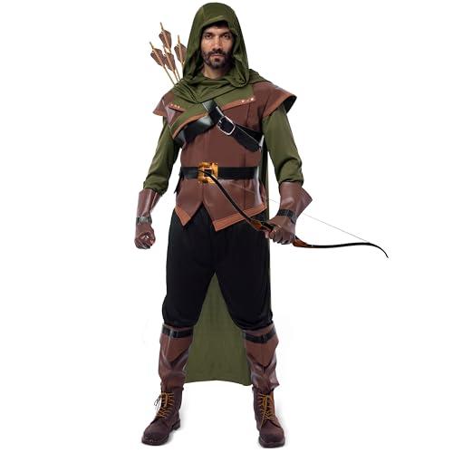 Spooktacular Creations Set Costumi Robin Hood da Uomo Vestito da Arciere Freccia Costume da Eroe per Halloween Dress Up Party (Green, Medium)