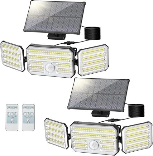 Possily Faretti Solari a LED da Esterno con Sensore di Movimento, Luce Solare Led Esterno con Telecomando 4 Modes 2000mAh IP67 Impermeabile, Lampada Solare con Pannello Solare per Giardino, 2 Pezzi