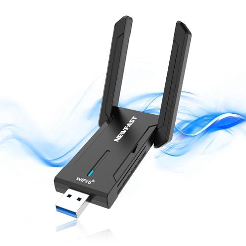 NEWFAST 5400Mbps Chiavetta WiFi per PC Fisso, USB WiFi 6E Antenna WiFi USB Tri-Band 6/5/2,4GHz Chiavetta WiFi 6 Supporta Windows 11/10, USB3.0, OFDMA, MU-Mimo, WPA3 (NF-U353)