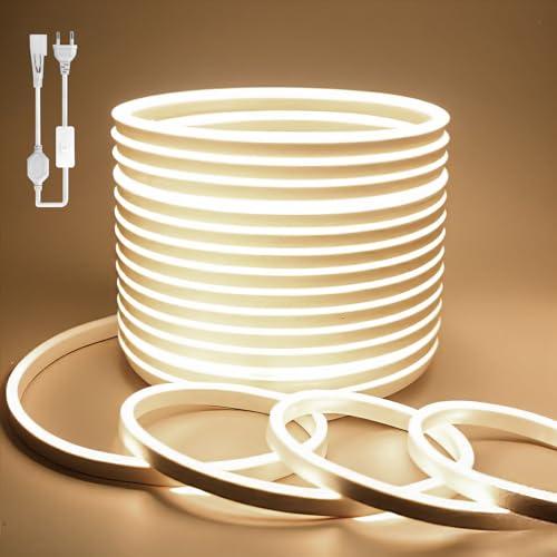 BAGZY Striscia LED Neon Bianco Naturale 15 Metri 220V Tubo LED Flessibile Esterno Impermeabile IP65 Nastri LED Luminosa 120 LED/M Corda Stringa Lampada, con Alimentatore di rete e Controller