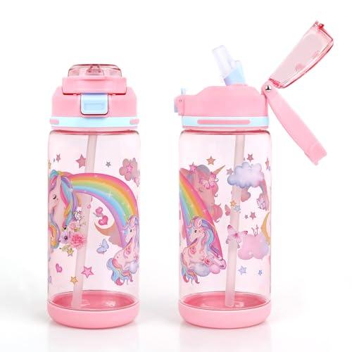 decalsweet Borraccia Bambini, 600 ml Borraccia con Cannuccia, Senza BPA, Borraccia Bambina per la Scuola e lo Sport, Borraccia Bambino a Prova di Perdite, Lavabile in Lavastoviglie (Unicorno Rosa)
