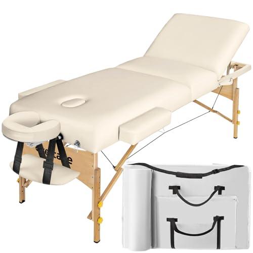 TecTake® Lettino Massaggio a 3 Zone, Struttura Robusta, Imbottitura 10 cm, Regolabile, Portatile e Pieghevole con Borsa per Trasporto - Beige