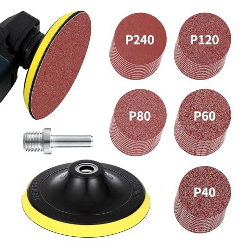 PotentForce Kit Dischi Carta Abrasiva: Dischi Abrasivi 125 con M14, 50 Fogli Carta Abrasivi .Carta vetrata 10x40/60/80/120/240, Adatti per carta abrasiva per levigatrice-Lucidatura, Levigatura