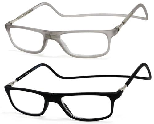 NEW VISION 2 Pack Occhiali Da Lettura con Calamita, Occhiali con Calamita Da Vista, Occhiali Calamitati Da Collo, Occhiali Lettura Calamita per Uomo e Donna NV2904 (C9+C6, 1.5, x)