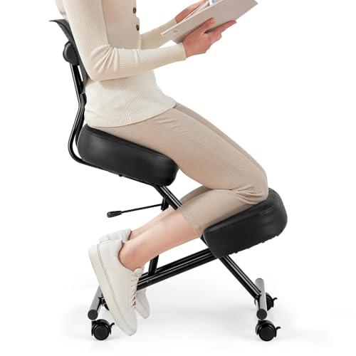 COSTWAY Sedia Ergonomica Inginocchiata con Schienale e Ruote, Sedia da Ginocchio Regolabile Posturale Struttura in Metallo, Sgabello Ergonomica per Casa e Ufficio, Nero