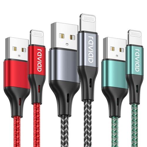 RAVIAD Cavo iPhone 1M 3Pezzi [Certificato MFi] Cavo Lightning Carica Rapida Cavo iPhone USB Nylon Caricatore iPhone per iPhone 14 13 12 11 Pro Max XR XS X 8 7 6 6s Plus 5c 5s 5 SE 2020