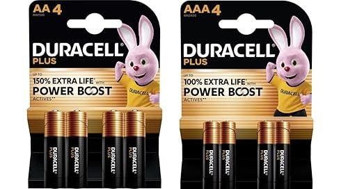8X Duracell AA + AAA Plus Power Boost (1 Blister Da 4 Batterie AA Fino al 150% di Durata Extra + 1 Blister Da 4 Batterie AAA Fino al 100% di Durata Extra) 8 Pile (LR6/MN1500 + LR03/MN2400)