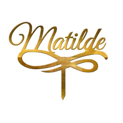 Cake Topper Nome per Torta | Targhetta Decorativa per Torte Personalizzabile in Plexiglass Silver Specchiato, 12 cm di Larghezza [Silver Specchio]