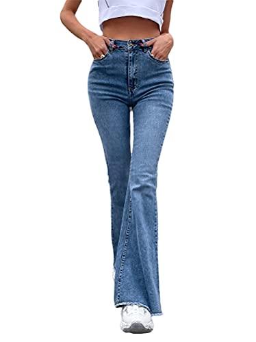 Minetom Pantaloni Donna Zampa d'Elefante Casual Denim Bootcut Larghi Flare Pants Elasticizzati Vita Alta Jeans Pantaloni P Blu M