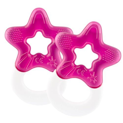 dentistar Set di 2 massaggiagengive rinfrescanti per bambini dai 3 mesi in su - Ausilio rinfrescante per la dentizione e giocattolo per la dentizione per neonati e bambini piccoli - Senza BPA - Rosa