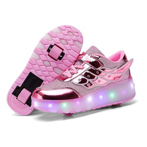 Aizeroth USB Ricarica LED Luci Brillantini Skateboard Scarpe Sportive con Rotelle Retrattile Sneakers Outdoor Multisport Luminose Running Calzature da Ginnastica per Bambini Ragazze e Ragazzi