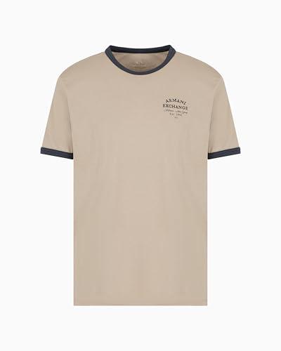 Armani Exchange Contrast Collar Branded Logo Tee T-Shirt, Anacardi arrostiti, S Uomo