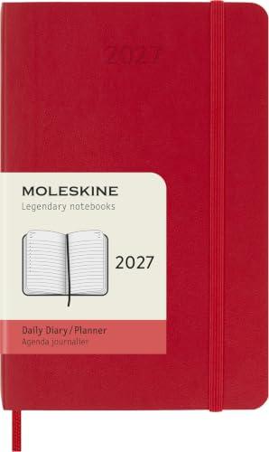 Moleskine Agenda Giornaliera 2027, Planner 12 Mesi Con Copertina Morbida e Chiusura Elastica, Formato Pocket 9x14 cm, Colore Rosso Scarlatto