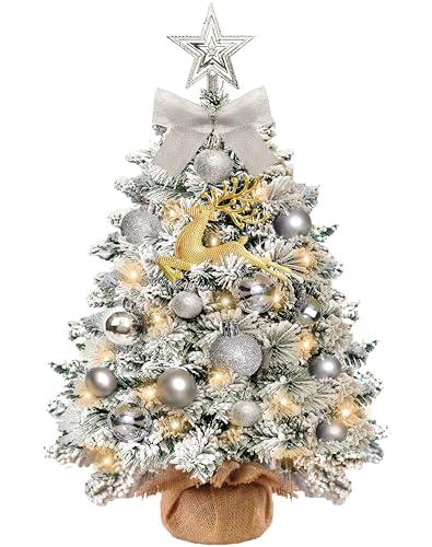 Mini Albero di Natale Artificiale Piccolo,60 cm Albero di Natale Piccolo con Luci con 23 Decorazioni Natalizie Fai da Te,Albero di Natale con Adatto per Natale e Capodanno﻿ (floccaggio)