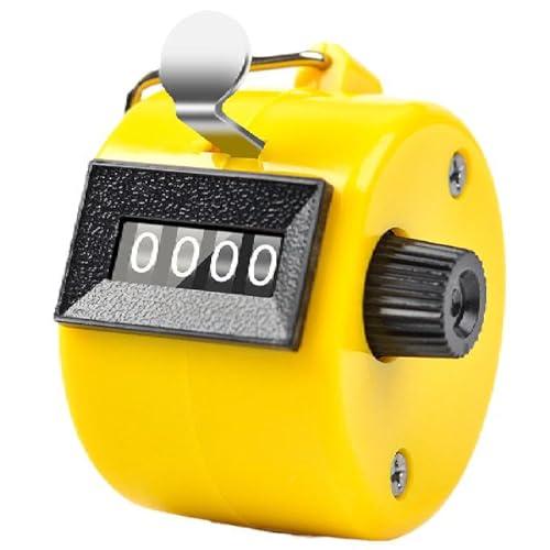 Contatore manuale in metallo, contatore manuale a 4 clic, contatore manuale in metallo, contatore a mano per conteggio, contatori meccanici a mano (giallo)