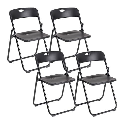 Baroni Home Set da 4 Sedie Pieghevoli con Struttura in Acciaio e PVC, Seduta Salvaspazio Richiudibile con Piedini e Maniglia, da Viaggio, Cucina, Soggiorno, Camera da Letto, 74x43x49 cm, Nero