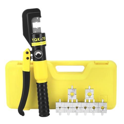 QWORK® pinza idraulica a crimpare, pinza crimpatrice idraulica 10t, corsa 10mm, con 8 dies 4-70 mm²