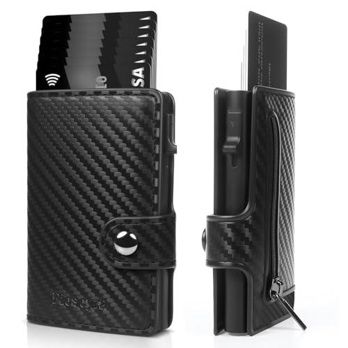 Fioscyra Portafoglio Uomo e Donna Slim in Fibra di Carbonio, Porta Carte di Credito con Protezione RFID, Portacarte fino a 8 carte, Tasca Portamonete con Cerniera, Ideale per Regalo