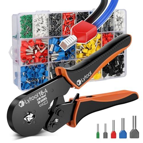 Pinza a Crimpare Quadrata Lytool 0,08-16mm², con 1200 Pezzi Terminali Singoli/Doppi, Ergonomica, Fai-da-Te